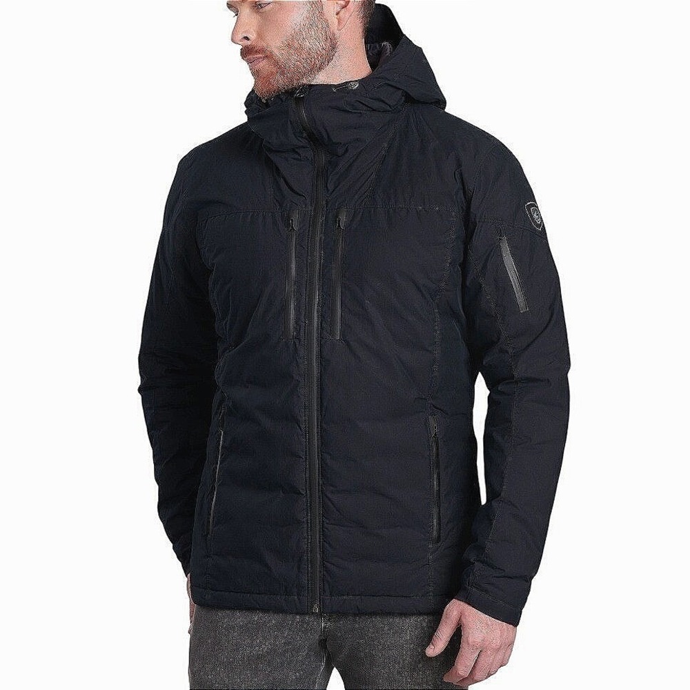 Kuhl Wyldefire Hoody Jacket Mens Medium Black Raven Down Waxed Canvas Puffer
